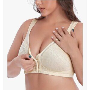 Women's Full Coverage Front Closure Wire Free Back Support Posture Bra 40B